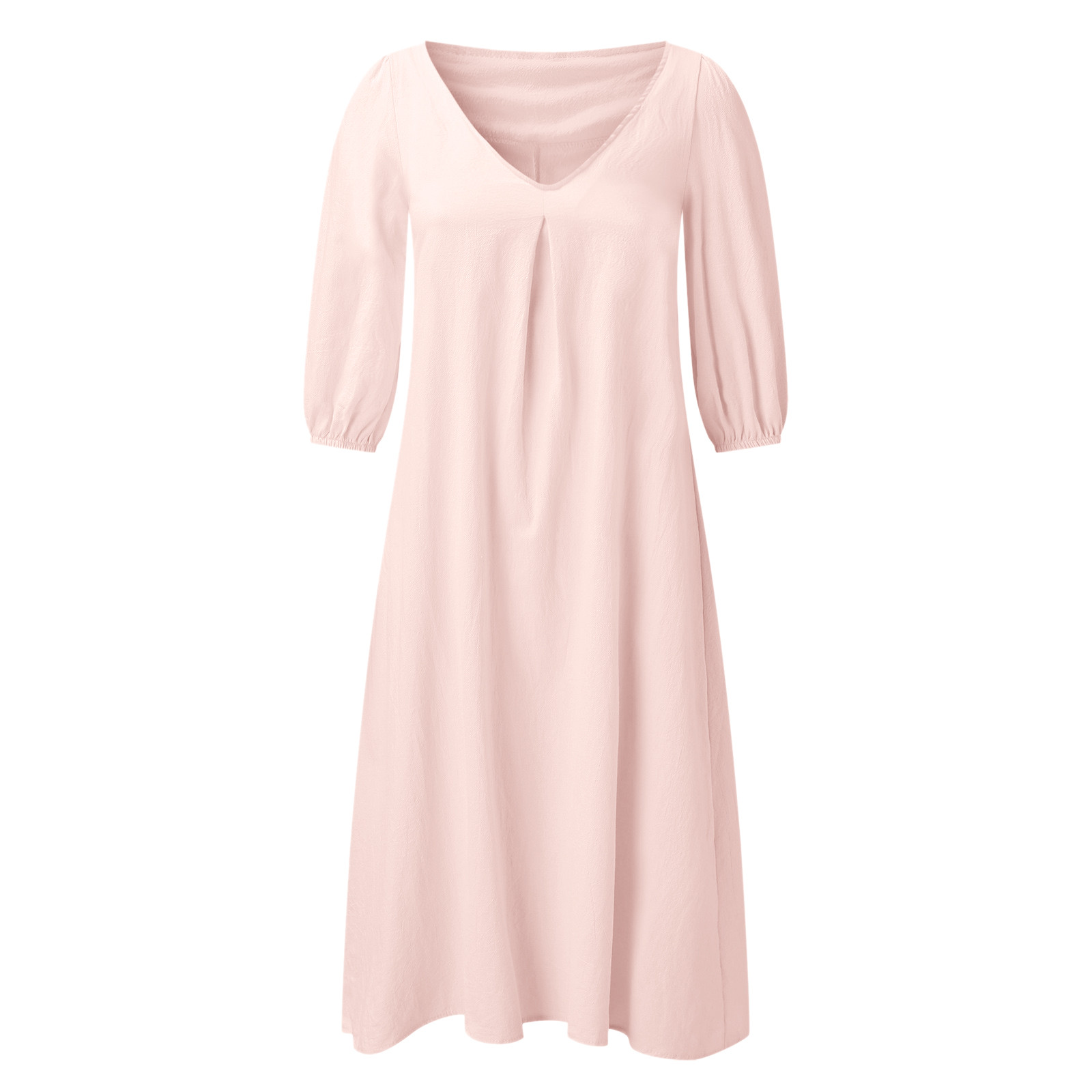 thumbnail image 4 of Vestido informal de verano para mujer, de color liso, con cuello en V y manga media - Túnica holgada larga, poliéster, transpirable, tallas S-XXL, ropa de playa/diaria/de fiesta, 4 of 4